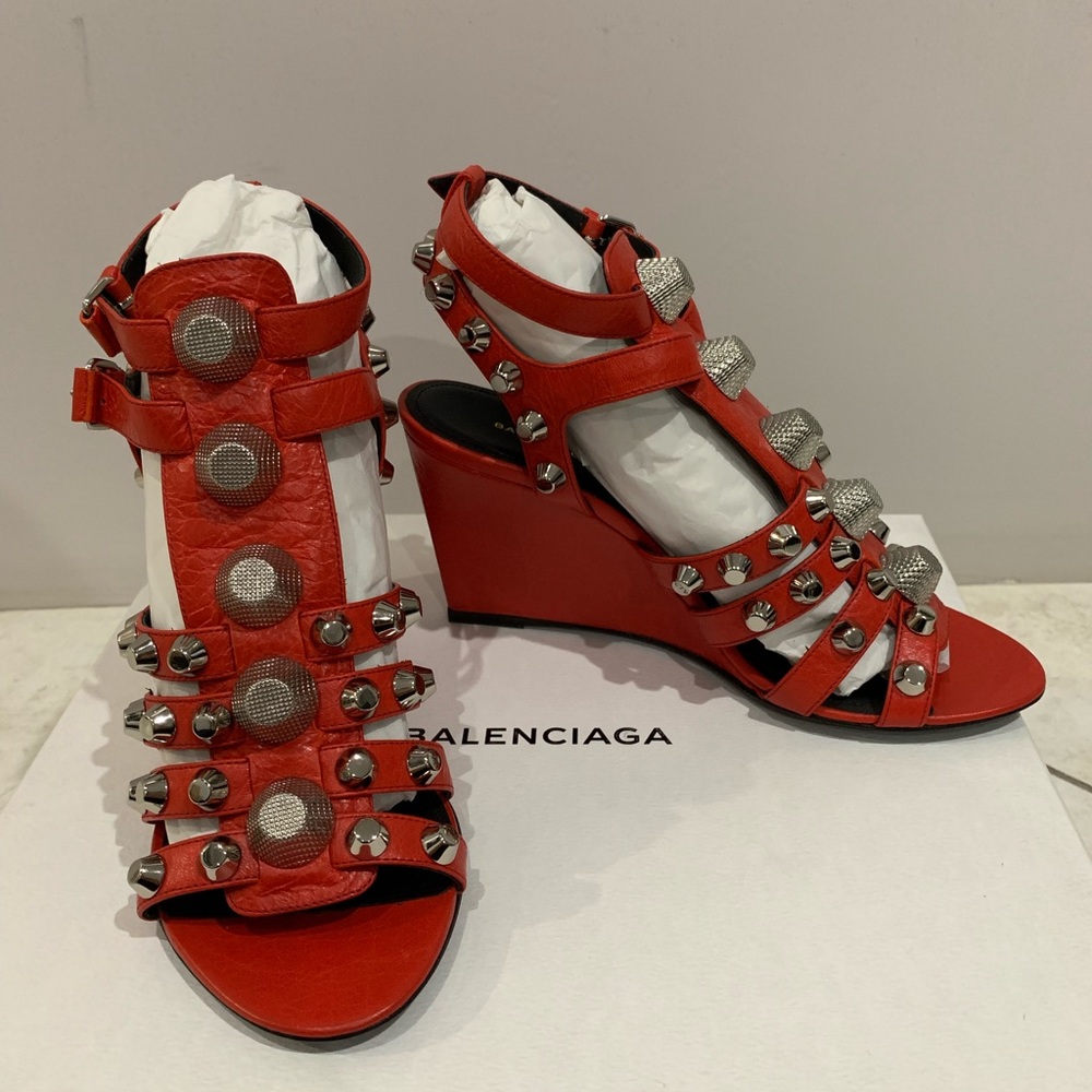 NIB Balenciaga Giant Silver Wedge Sandal, Red, 36